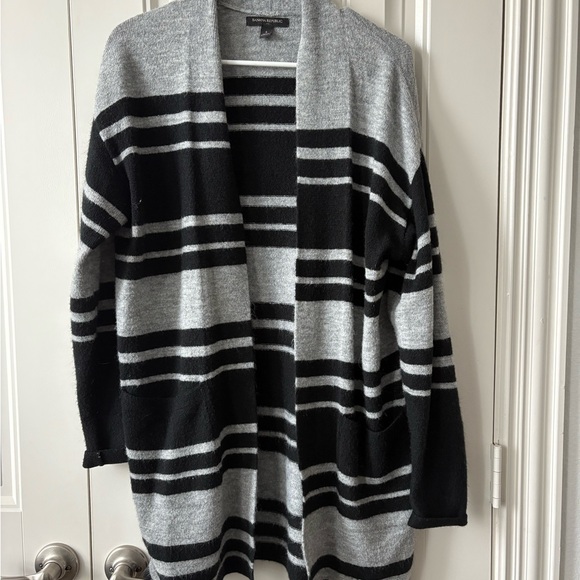 Banana Republic Sweaters - Banana Republic Factory Black & Gray Striped Open-Front Cardigan. Small.